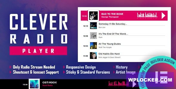 CLEVER v1.0.0 - HTML5 Radio Player With History - Shoutcast and Icecast - Elementor Widget Addon